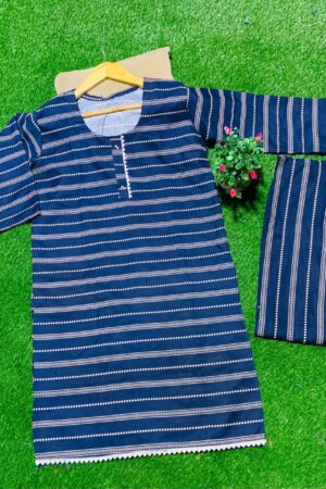 Elegant Navy Blue Striped Khaddar Suit 💙✨