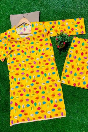 Vibrant Yellow Leaf Print Khaddar Suit – Colorful Winter Collection 🍁